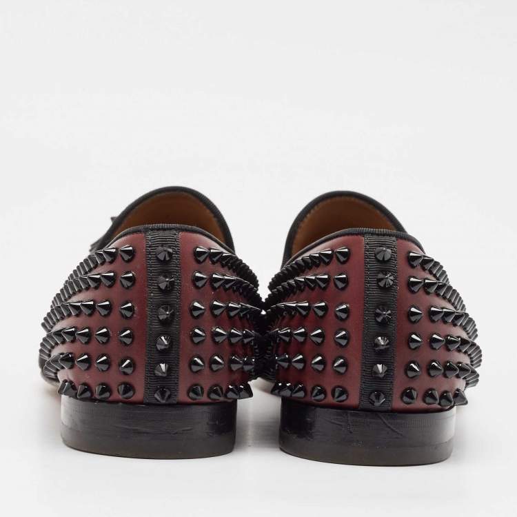 Pre Owned Christian Louboutin Black/Burgundy Suede and Leather Tassilo Loafers Size 43