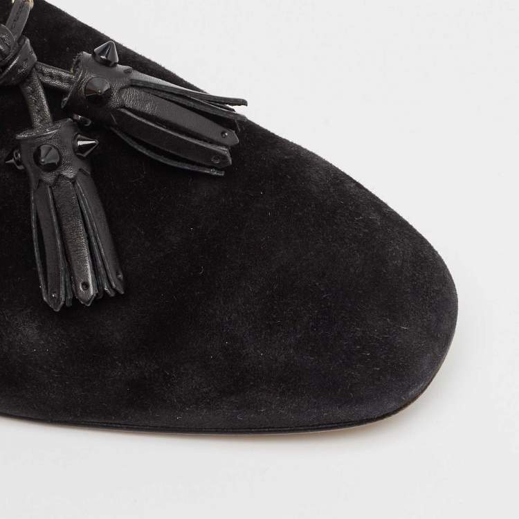 Pre Owned Christian Louboutin Black/Burgundy Suede and Leather Tassilo Loafers Size 43