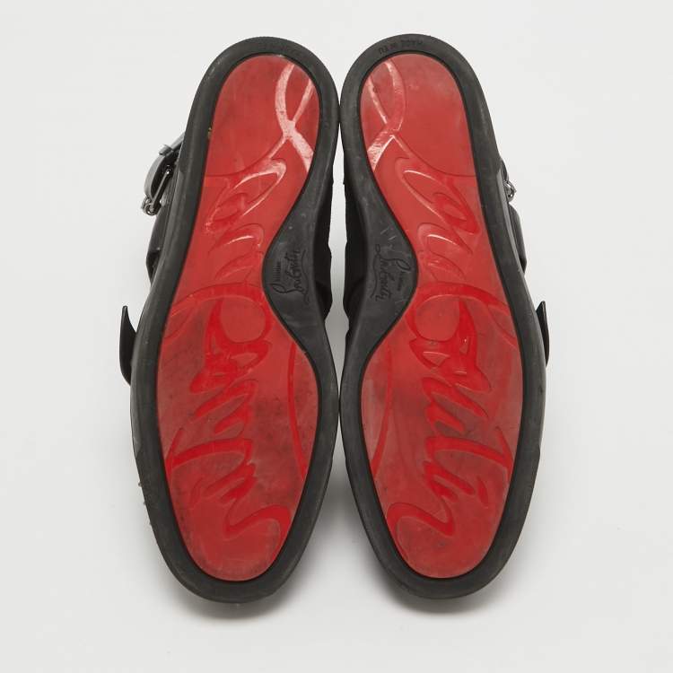 Pre Owned Christian Louboutin Black Canvas And Leather Snap Shoot Spikes Sneakers Size 40.5