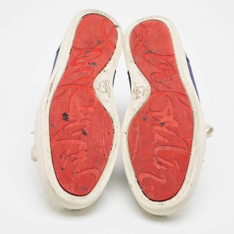 Pre Owned Christian Louboutin White/Blue Leather Lou Degra Spike High Top Sneakers Size 43.5