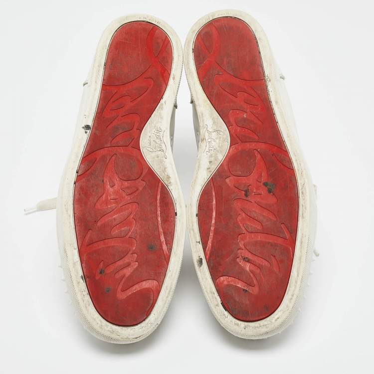 Pre Owned Christian Louboutin White Leather Louis Spikes High Top Sneakers Size 43.5
