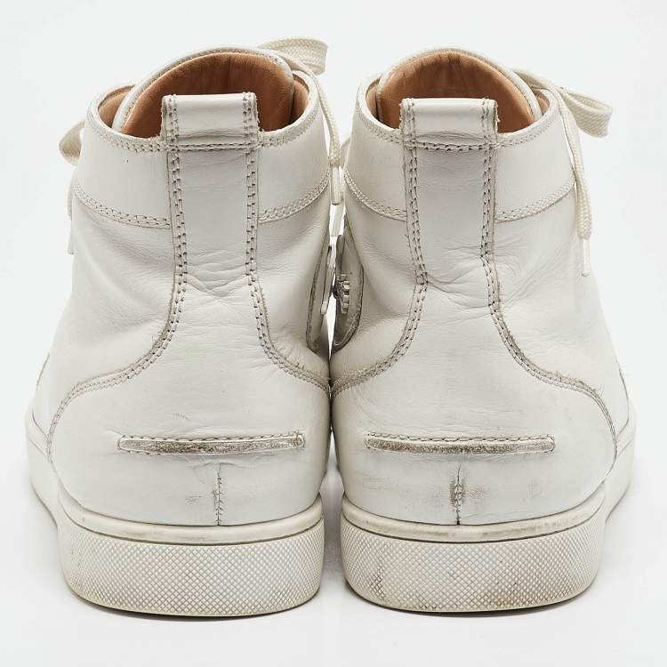 Pre Owned Christian Louboutin White Leather Louis Spikes High Top Sneakers Size 43.5