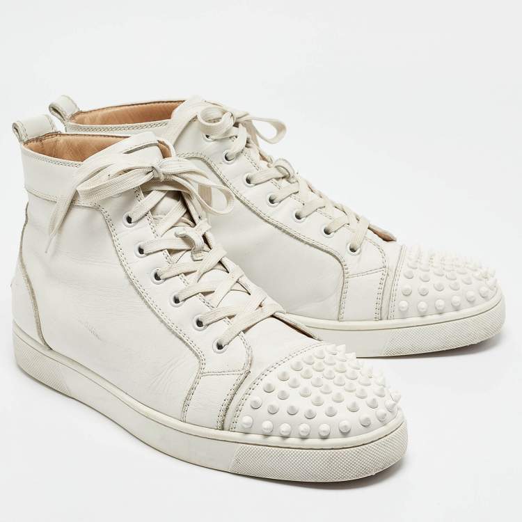 Pre Owned Christian Louboutin White Leather Louis Spikes High Top Sneakers Size 43.5