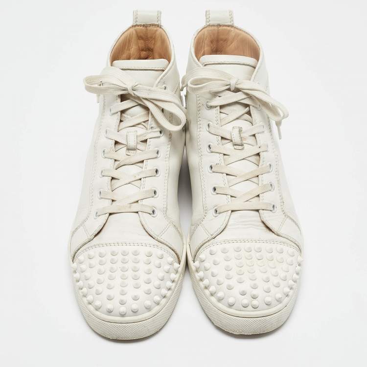 Pre Owned Christian Louboutin White Leather Louis Spikes High Top Sneakers Size 43.5
