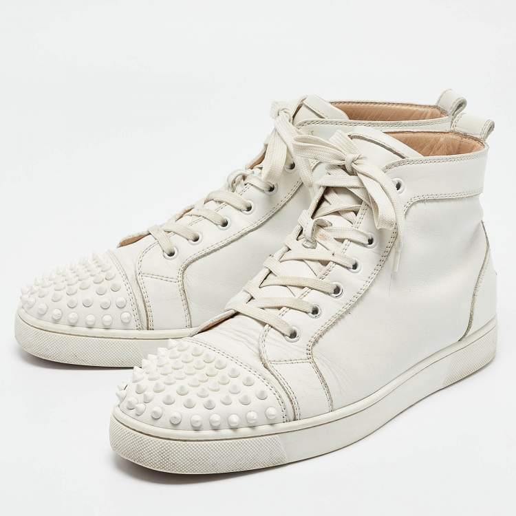 Pre Owned Christian Louboutin White Leather Louis Spikes High Top Sneakers Size 43.5