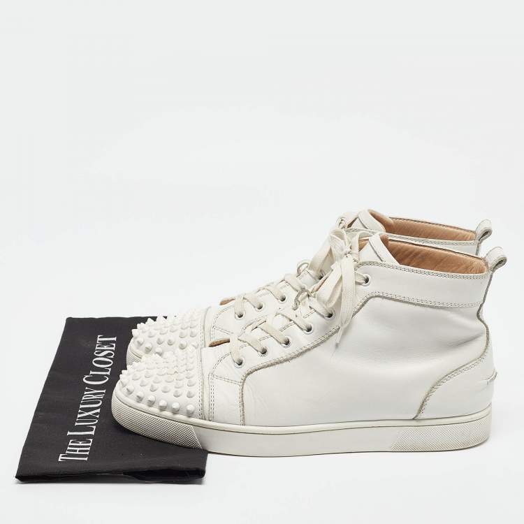 Pre Owned Christian Louboutin White Leather Louis Spikes High Top Sneakers Size 43.5
