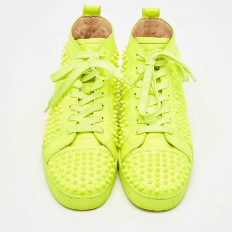 Pre Owned Christian Louboutin Green Leather Louis Spikes High Top Sneakers Size 44
