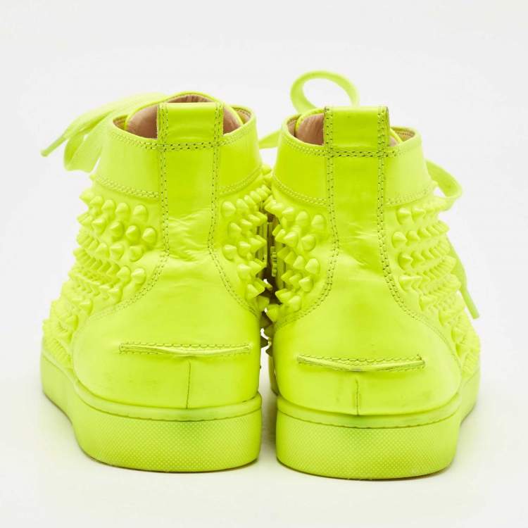 Pre Owned Christian Louboutin Green Leather Louis Spikes High Top Sneakers Size 44