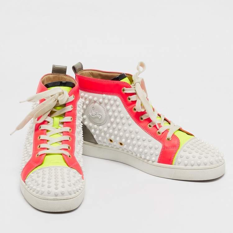 Pre Owned Christian Louboutin Multicolor Leather Louis Spikes High Top Sneakers Size 43.5