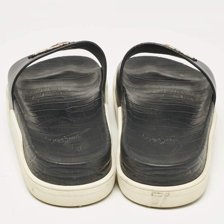 Pre Owned Christian Louboutin Black Leather Beau Pool Slide Sandals Size 41.5
