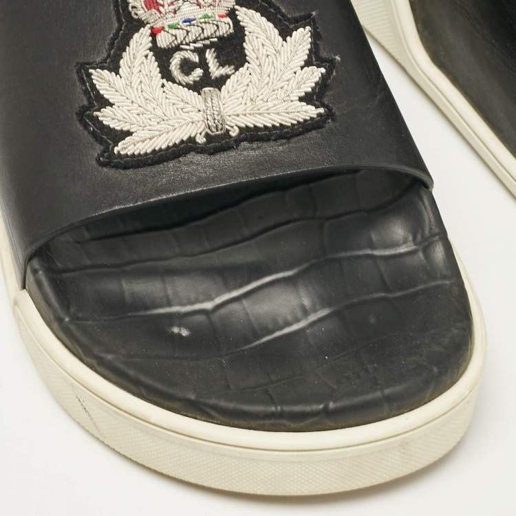 Pre Owned Christian Louboutin Black Leather Beau Pool Slide Sandals Size 41.5