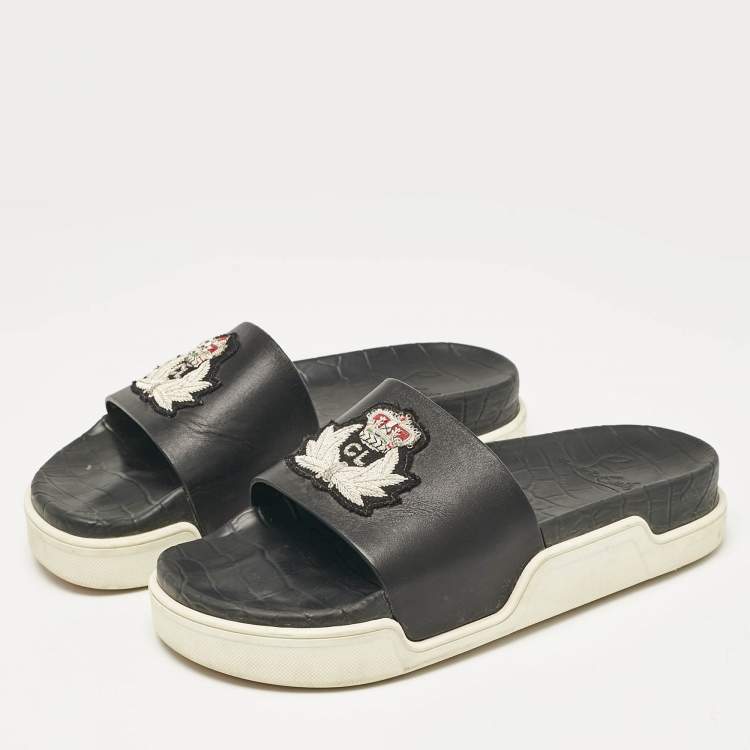 Pre Owned Christian Louboutin Black Leather Beau Pool Slide Sandals Size 41.5