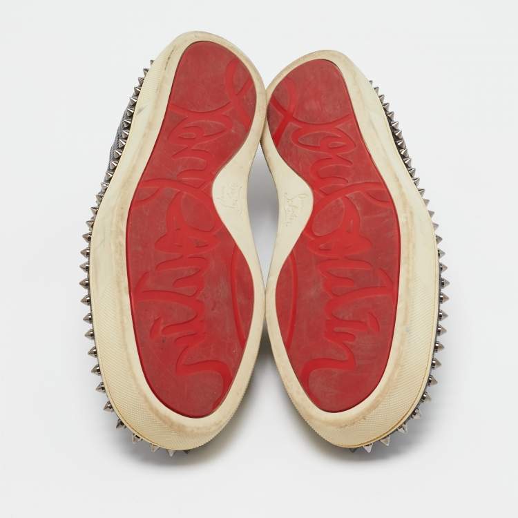 Pre Owned Christian Louboutin Black Embossed Leather Slip On Sneakers Size 44.5