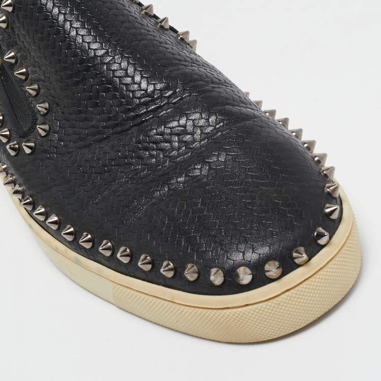 Pre Owned Christian Louboutin Black Embossed Leather Slip On Sneakers Size 44.5