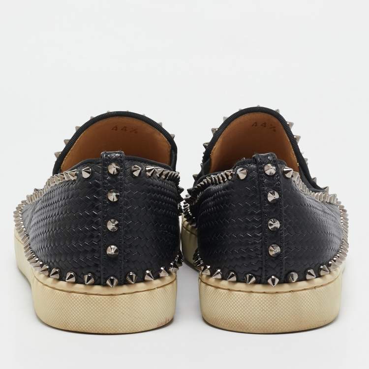 Pre Owned Christian Louboutin Black Embossed Leather Slip On Sneakers Size 44.5