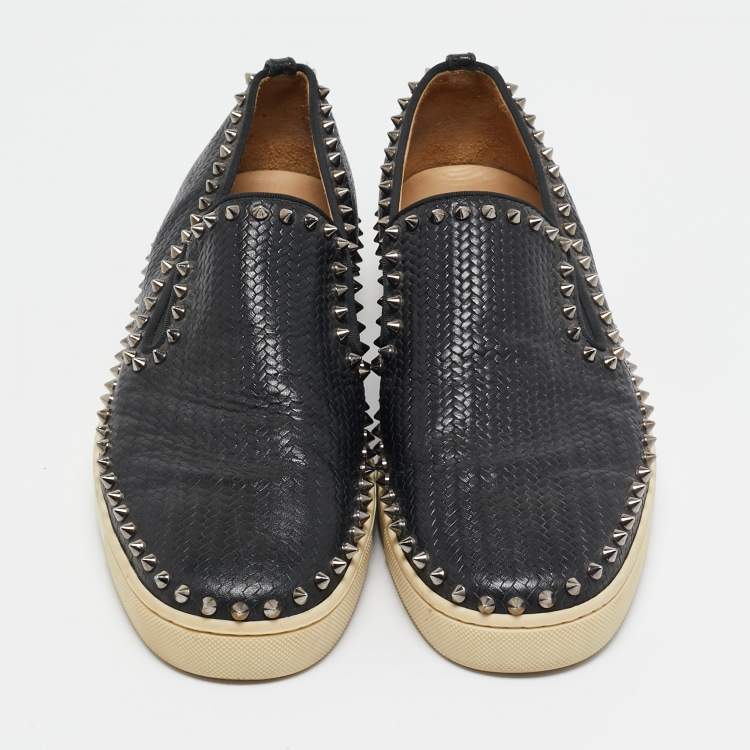 Pre Owned Christian Louboutin Black Embossed Leather Slip On Sneakers Size 44.5