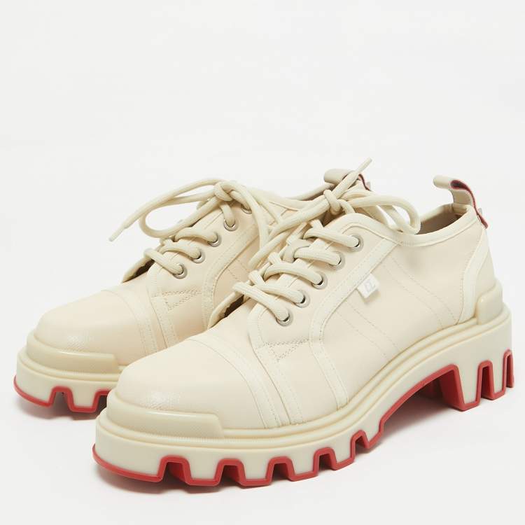 Pre Owned Christian Louboutin Cream Canvas Panamic Lace Up Sneakers Size 42