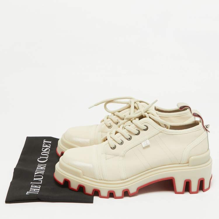 Pre Owned Christian Louboutin Cream Canvas Panamic Lace Up Sneakers Size 42