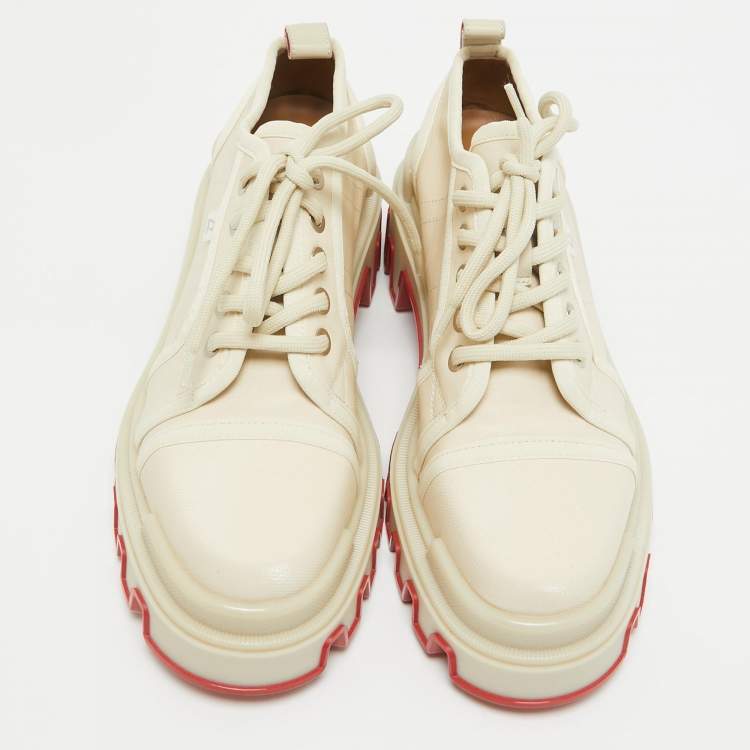 Pre Owned Christian Louboutin Cream Canvas Panamic Lace Up Sneakers Size 42