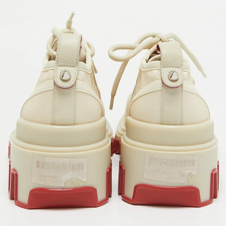 Pre Owned Christian Louboutin Cream Canvas Panamic Lace Up Sneakers Size 42