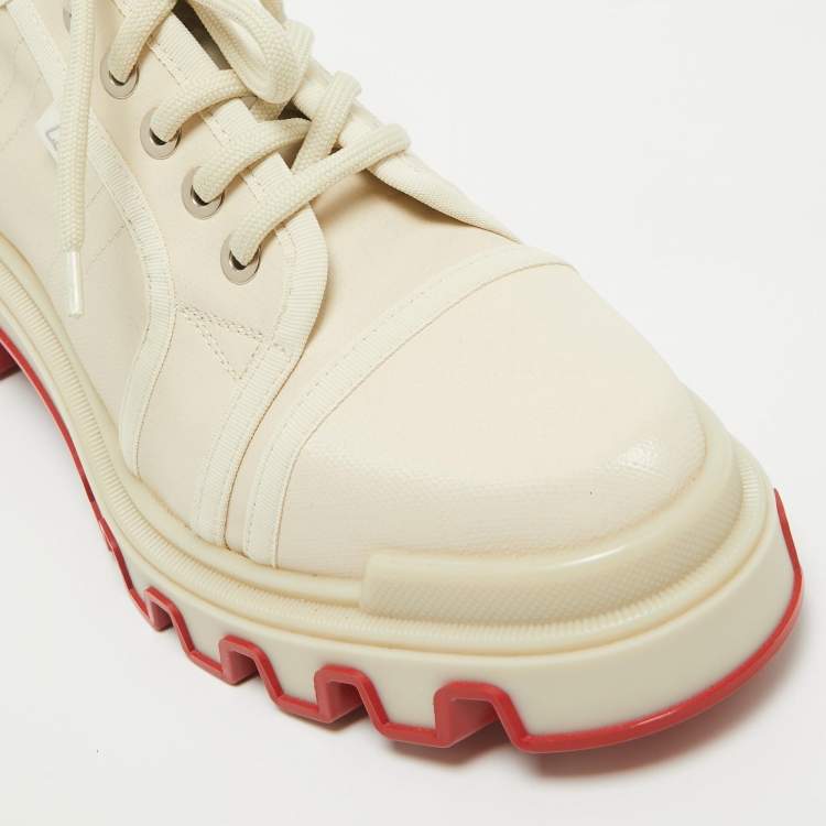 Pre Owned Christian Louboutin Cream Canvas Panamic Lace Up Sneakers Size 42