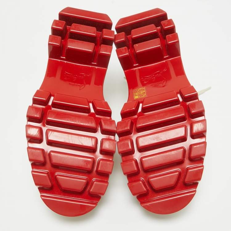 Pre Owned Christian Louboutin Cream Canvas Panamic Lace Up Sneakers Size 42