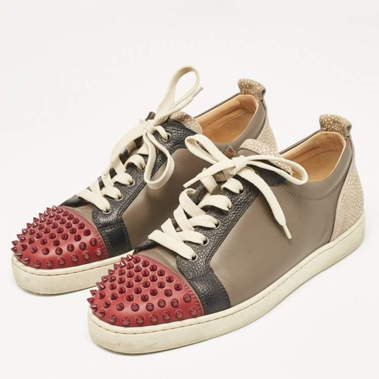 Pre Owned Christian Louboutin Multicolor Leather Louis Junior Spikes Lace Up Sneakers Size 43