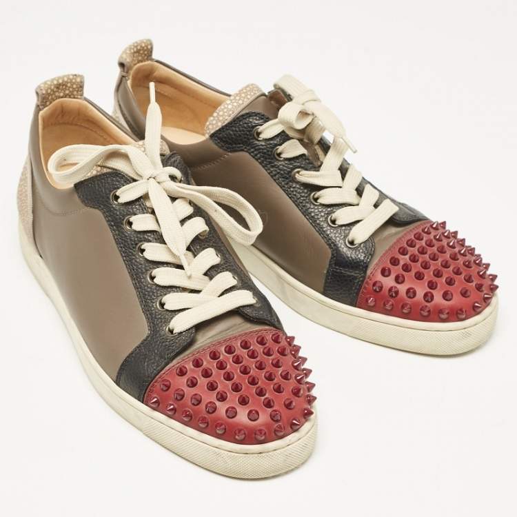 Pre Owned Christian Louboutin Multicolor Leather Louis Junior Spikes Lace Up Sneakers Size 43