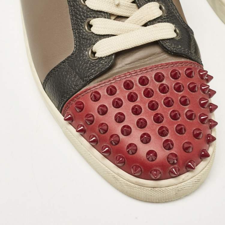 Pre Owned Christian Louboutin Multicolor Leather Louis Junior Spikes Lace Up Sneakers Size 43