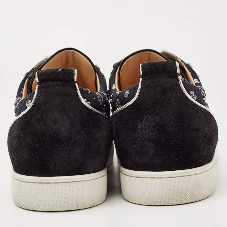 Pre Owned Christian Louboutin Black Loubi in the Sky Jacquard and Suede Spikes Orlato Sneakers Size 42