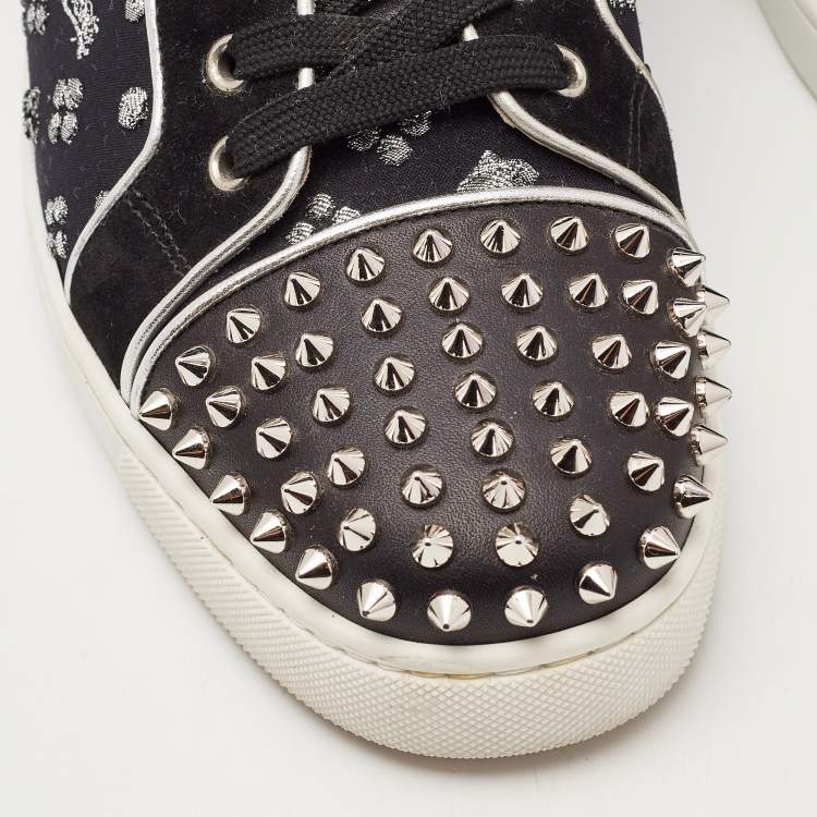Pre Owned Christian Louboutin Black Loubi in the Sky Jacquard and Suede Spikes Orlato Sneakers Size 42