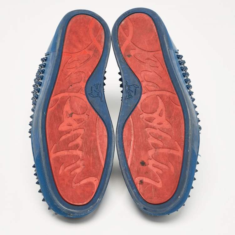 Pre Owned Christian Louboutin Blue Leather Louis Spikes High Top Sneakers Size 43