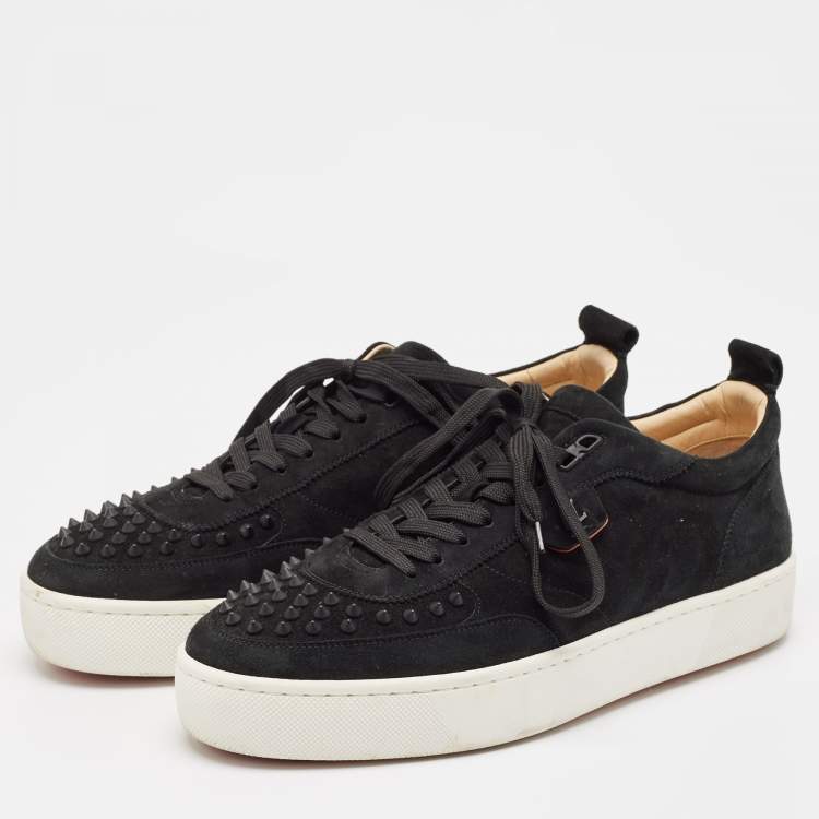 Pre Owned Christian Louboutin Black Suede Happyrui Spikes Sneakers Size 45