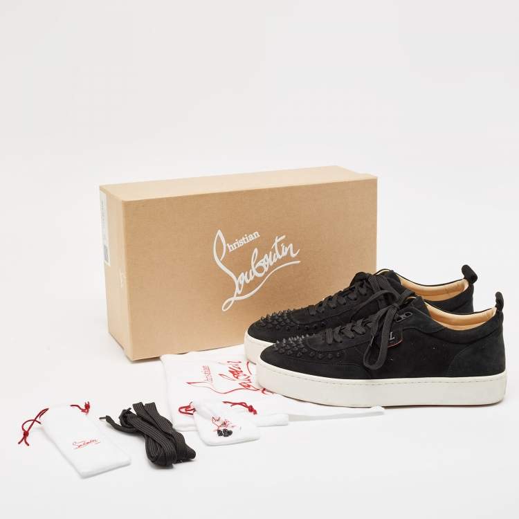 Pre Owned Christian Louboutin Black Suede Happyrui Spikes Sneakers Size 45
