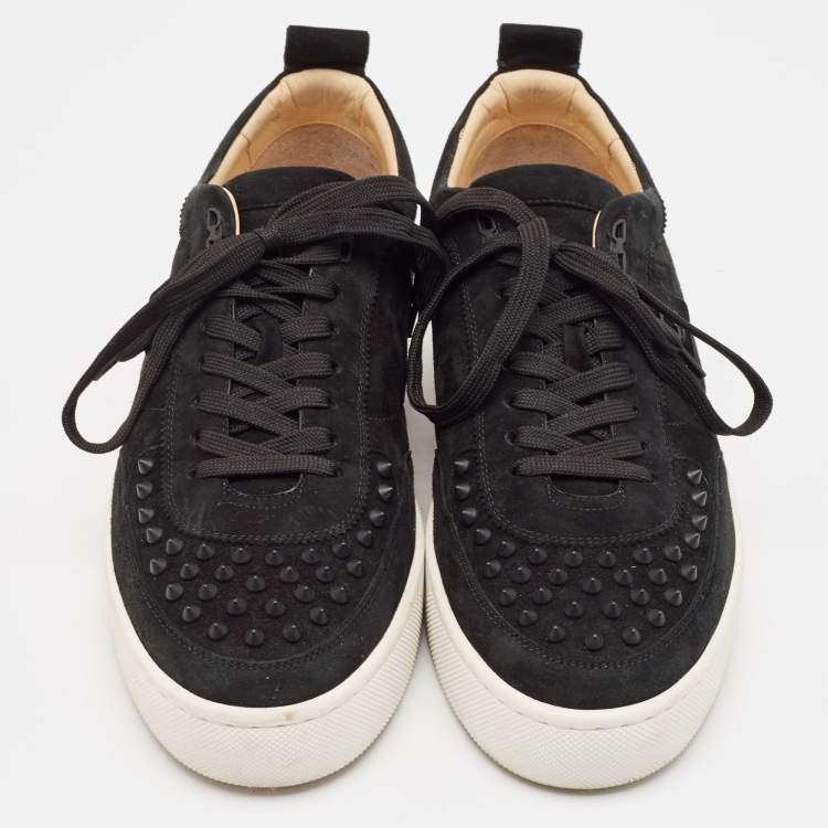 Pre Owned Christian Louboutin Black Suede Happyrui Spikes Sneakers Size 45