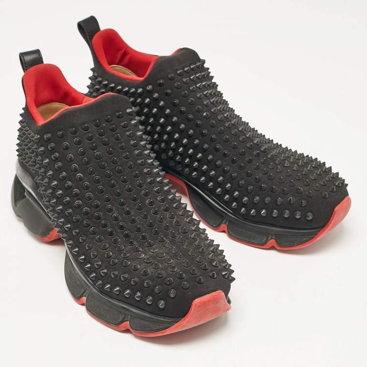 Pre Owned Christian Louboutin Black Neoprene Spike Sock Donna Sneakers Size 43
