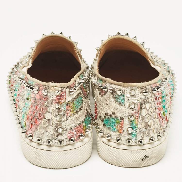 Pre Owned Christian Louboutin Multicolor Python Spike Pik Boat Sneakers Size 43