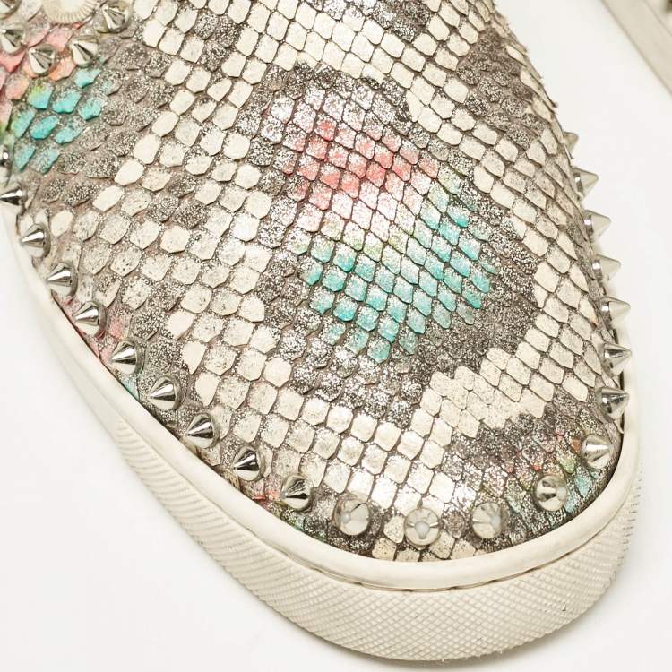 Pre Owned Christian Louboutin Multicolor Python Spike Pik Boat Sneakers Size 43