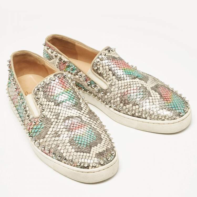 Pre Owned Christian Louboutin Multicolor Python Spike Pik Boat Sneakers Size 43