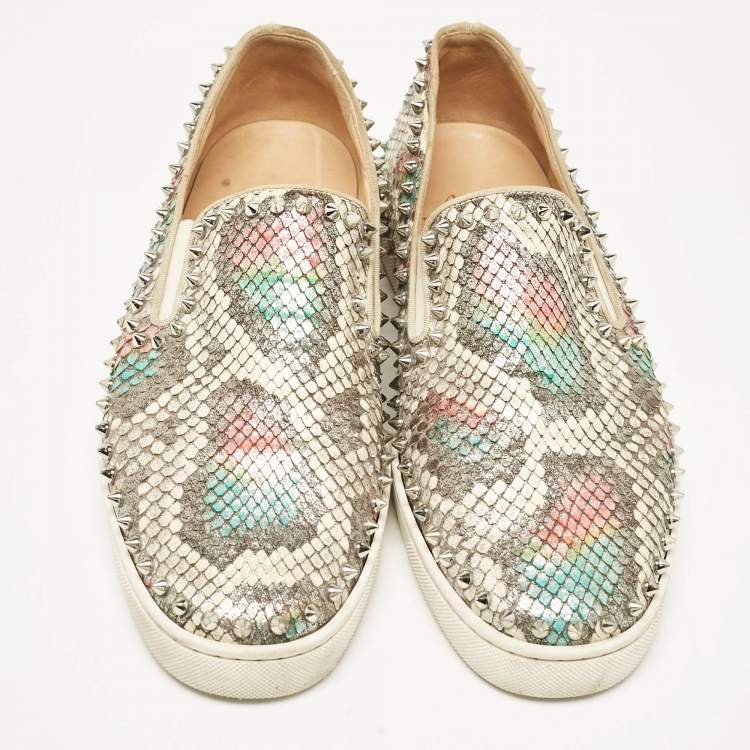 Pre Owned Christian Louboutin Multicolor Python Spike Pik Boat Sneakers Size 43