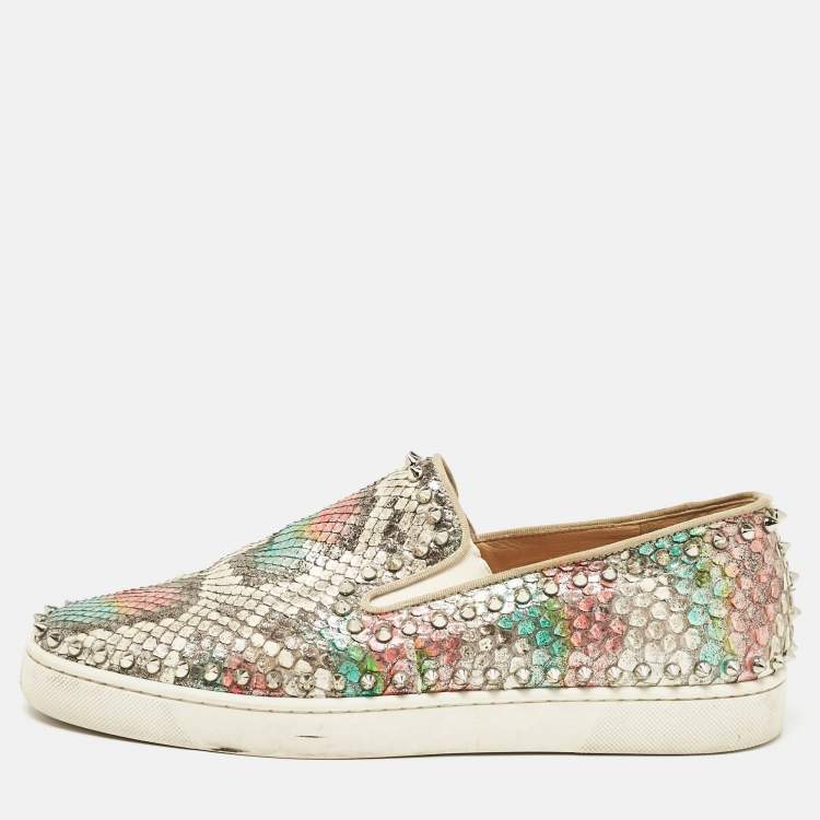 Pre Owned Christian Louboutin Multicolor Python Spike Pik Boat Sneakers Size 43