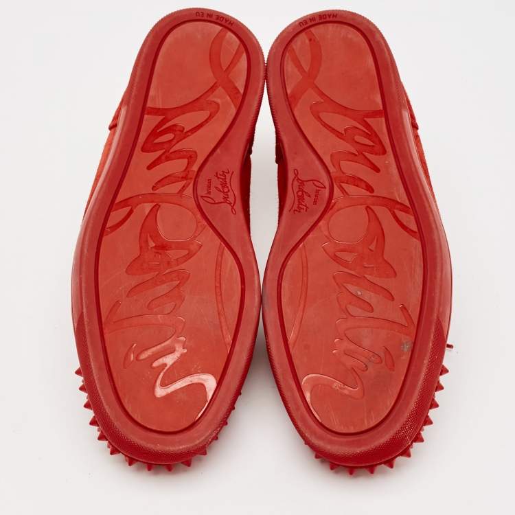 Pre Owned Christian Louboutin Red Suede Louis Junior Spikes Lace Up Sneakers Size 40