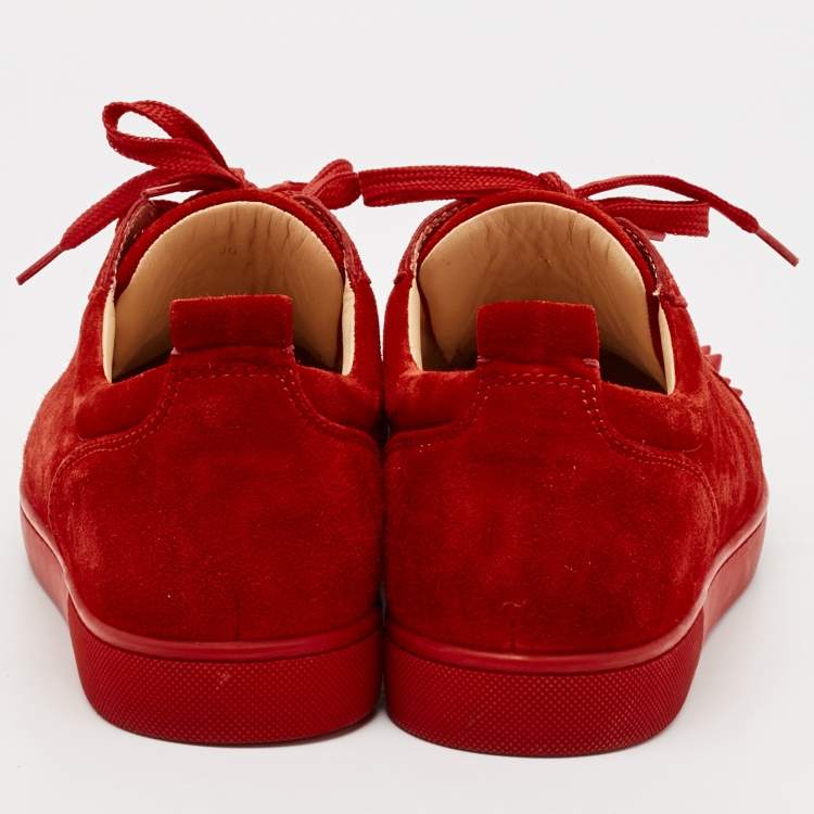 Pre Owned Christian Louboutin Red Suede Louis Junior Spikes Lace Up Sneakers Size 40