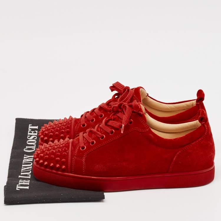 Pre Owned Christian Louboutin Red Suede Louis Junior Spikes Lace Up Sneakers Size 40