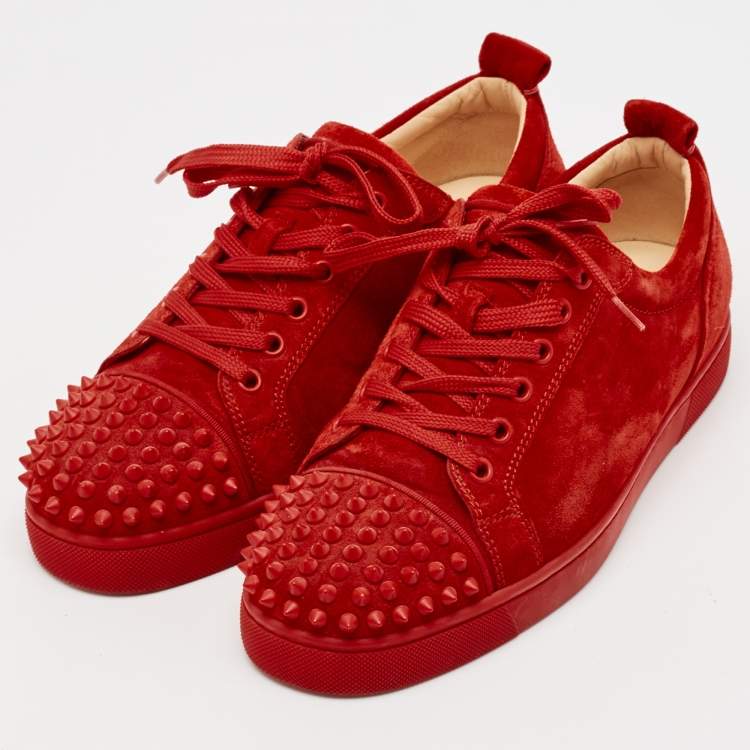Pre Owned Christian Louboutin Red Suede Louis Junior Spikes Lace Up Sneakers Size 40