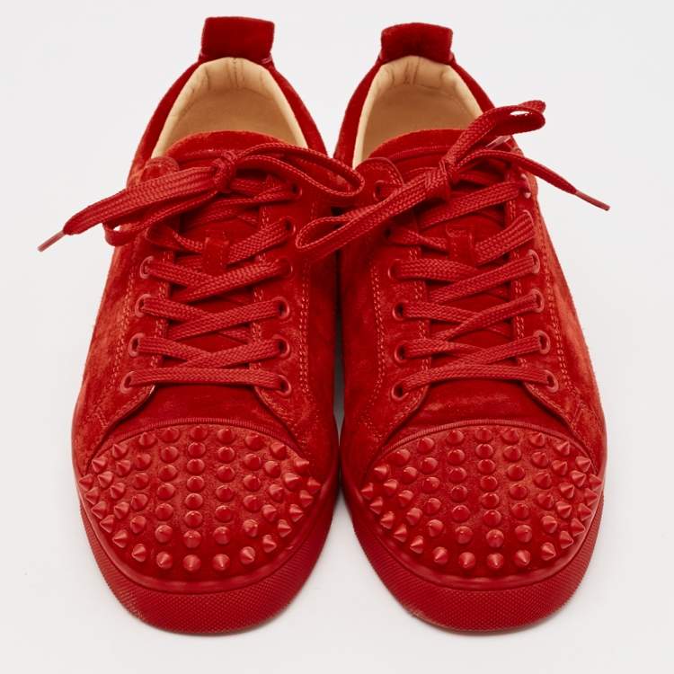 Pre Owned Christian Louboutin Red Suede Louis Junior Spikes Lace Up Sneakers Size 40