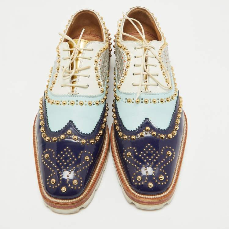 Pre Owned Christian Louboutin Multicolor Leather and Patent Leather Brogues Size 41