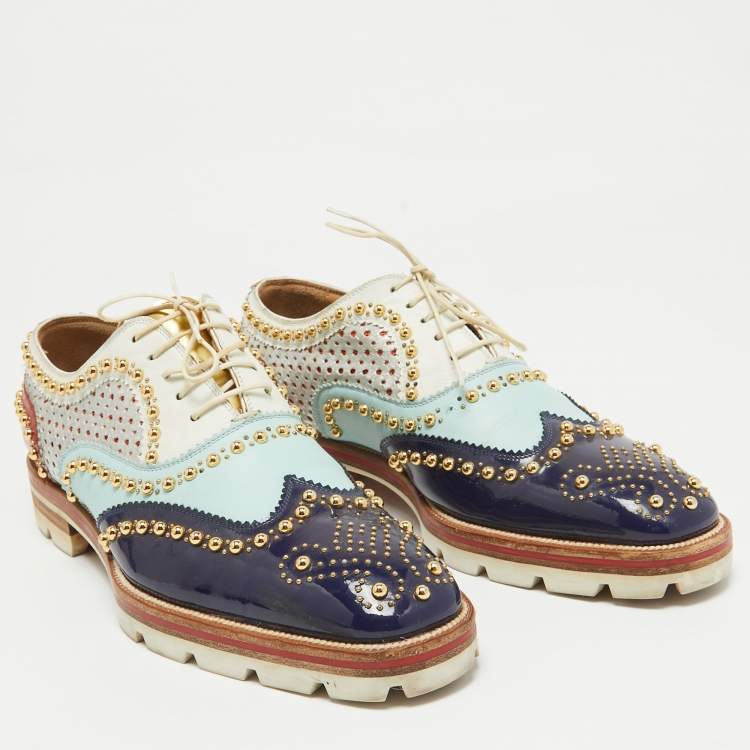 Pre Owned Christian Louboutin Multicolor Leather and Patent Leather Brogues Size 41