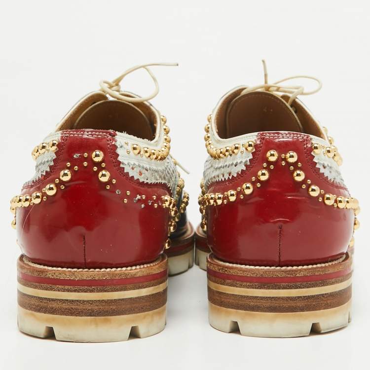 Pre Owned Christian Louboutin Multicolor Leather and Patent Leather Brogues Size 41