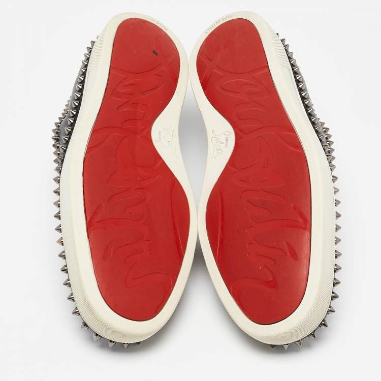 Pre Owned Christian Louboutin Black Leather Pik Boat Sneakers Size 43.5